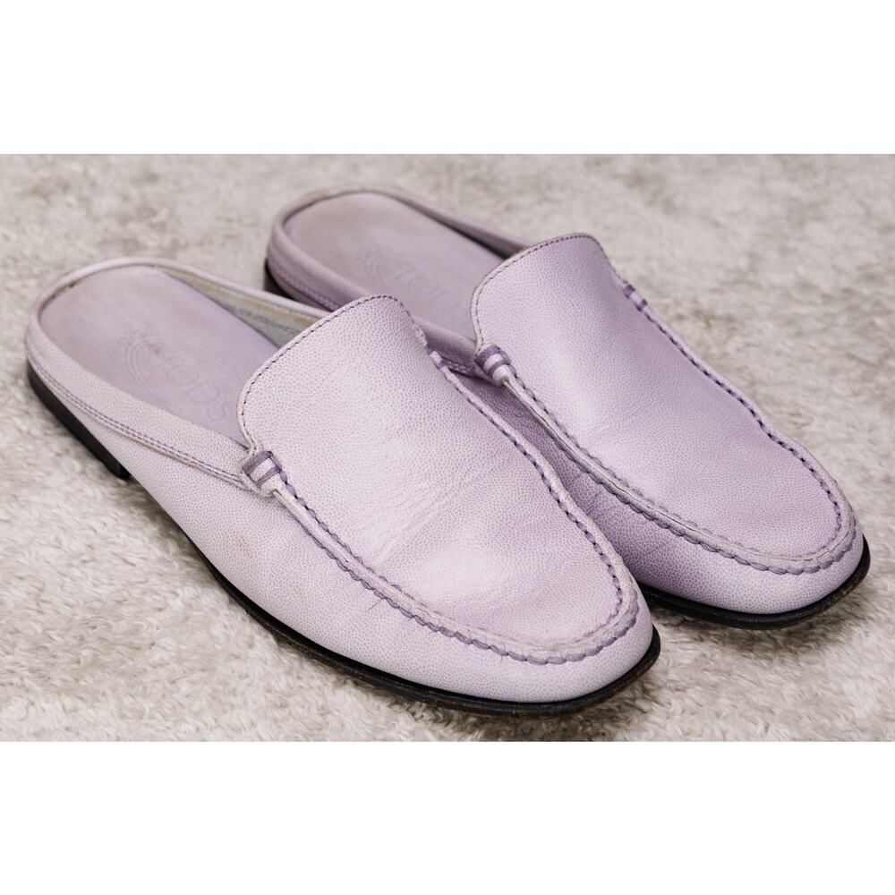 Tods Lilac Purple Leather Mules Slides Driving Shoes Womens Size 38 US 7